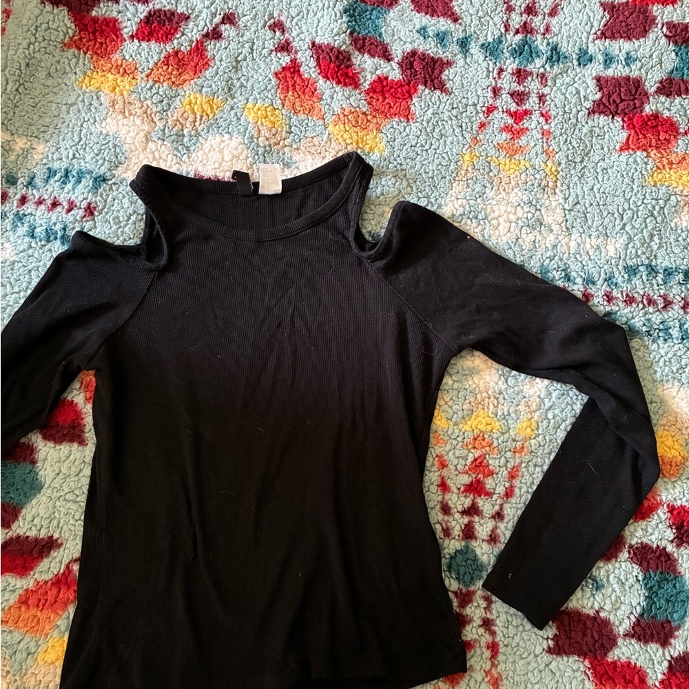 Divided Black Cold Shoulder Blouse